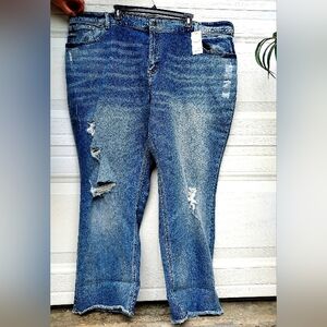 Lane Bryant Blue Distressed Straight Leg High Rise Jeans Plus Size 26